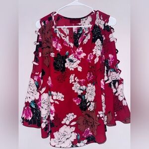 Jennifer Lopez Floral Blouse - Red and Black